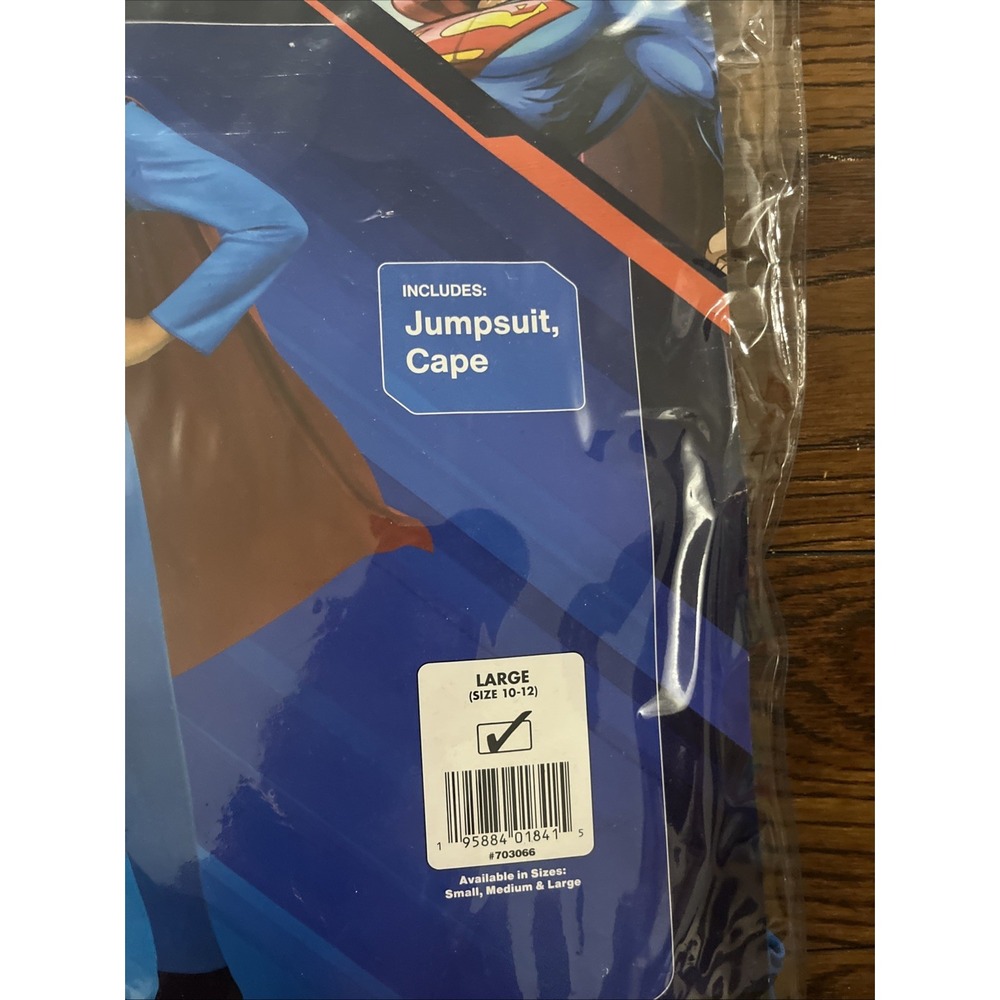 DC SUPERMAN Child Costume Jumpsuit & Cape Sz Large 10/12 - Picture 3 of 4